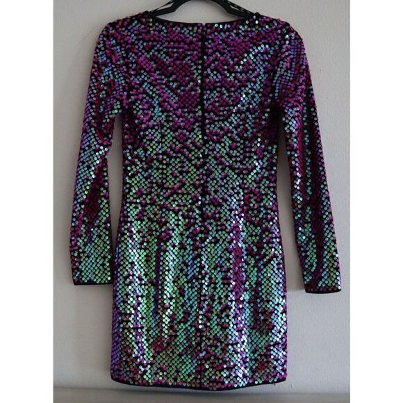 SHO x Tadashi Shoji Sz XXS Hot Pink Long Sleeve Paillette Body-Con Dress - Picture 3 of 16